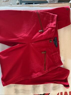 Ralph Lauren Bright Red cotton riding pants  w/ leather detail